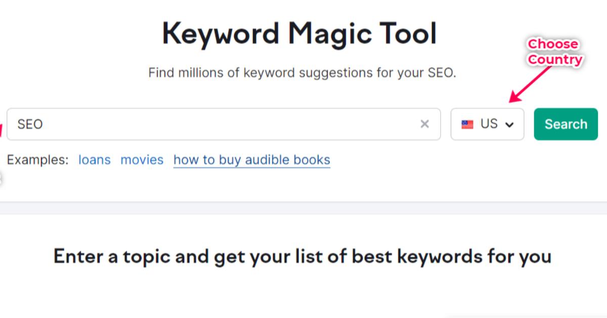 Search Box of Keyword magic tool